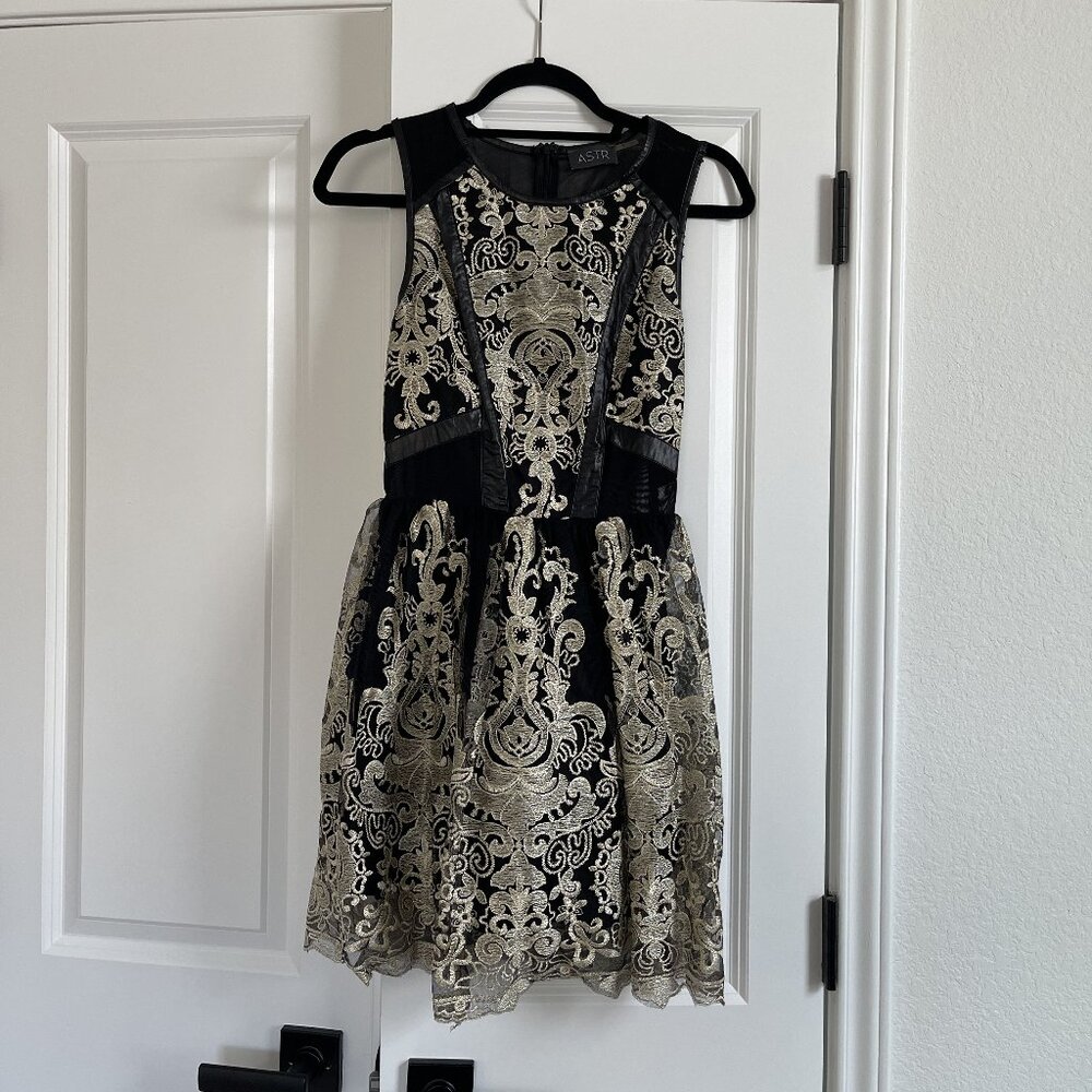 ASTR Black Mesh Gold Metallic Dress Small